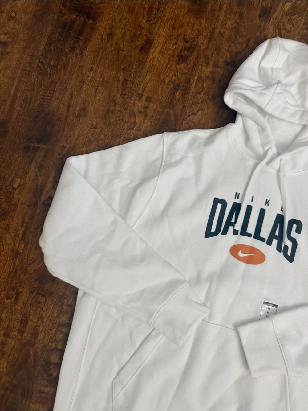 Nike White Dallas Crewneck Hoodie with Navy and Orange Logo
